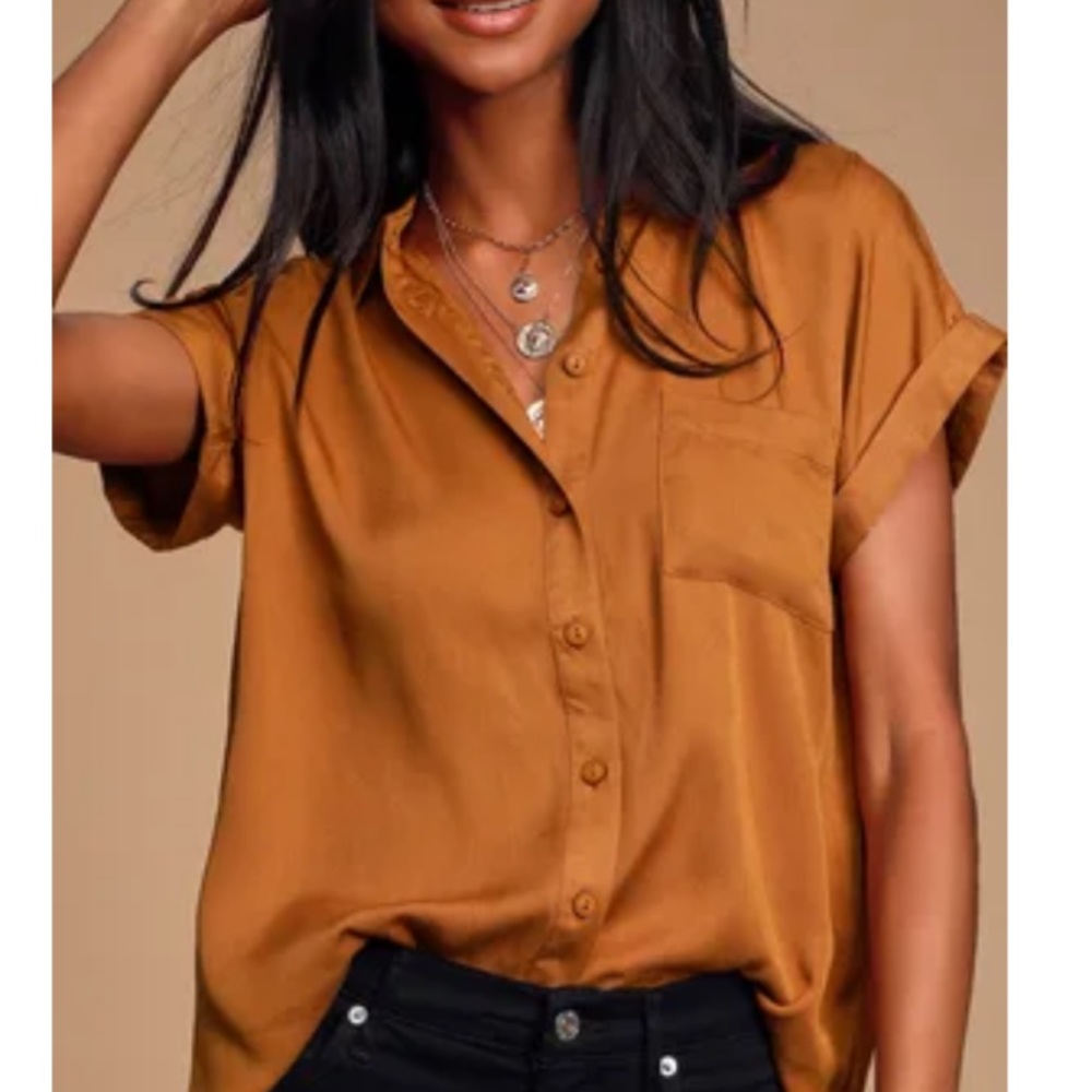 Lulu’s Blythe Shirt Sleeve Button up Top Rust